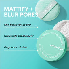 Innisfree No Sebum Matte Powder puff application for on-the-go setting.