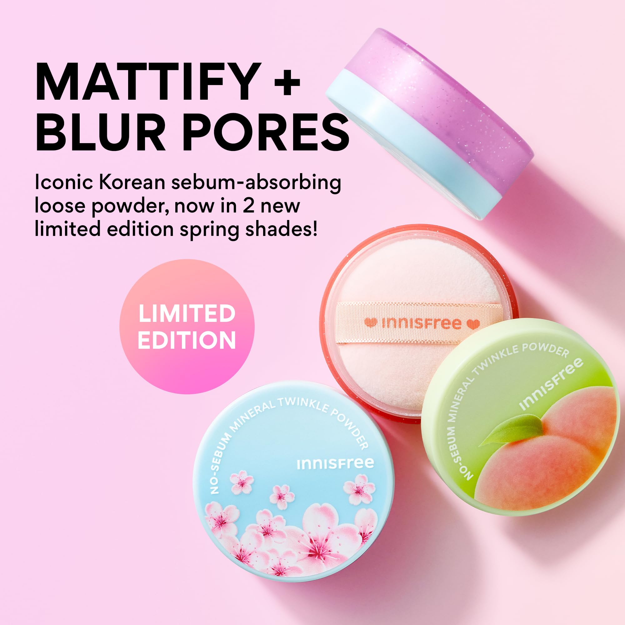 Innisfree No Sebum Powder pink cherry blossom swatch showing soft-matte finish