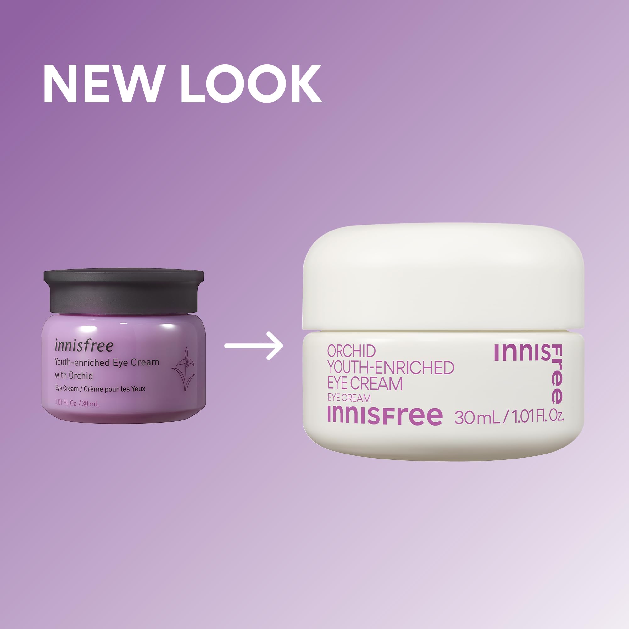 Innisfree Orchid Eye Cream before and after showing smoother under-eye area.