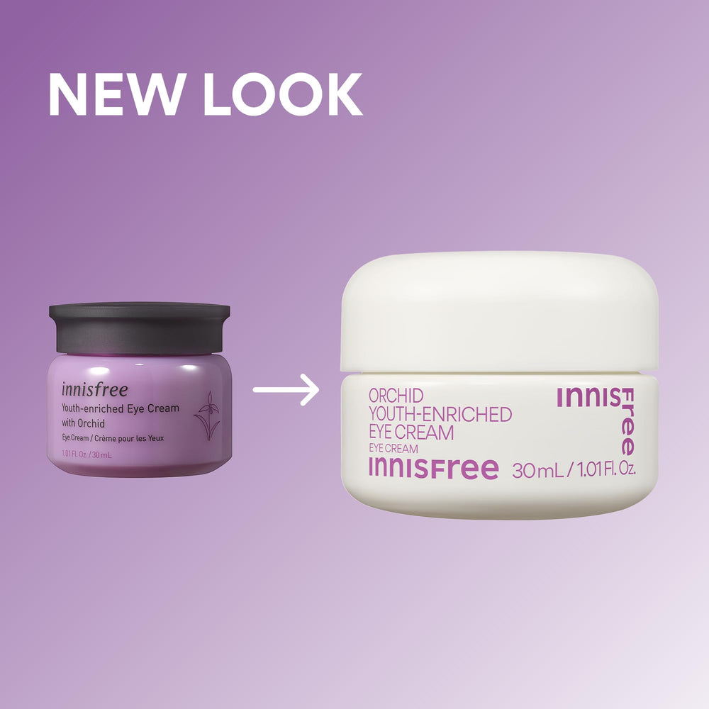 Innisfree Orchid Eye Cream before and after showing smoother under-eye area.