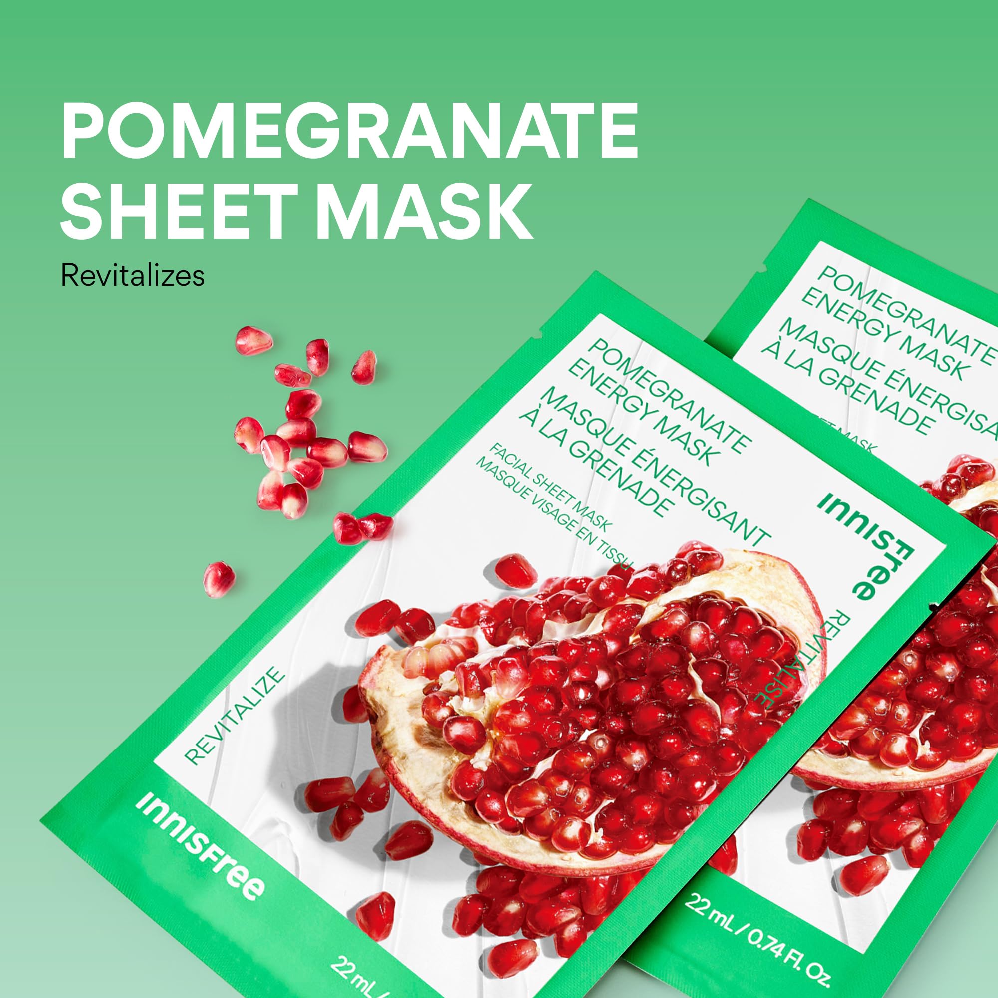 Innisfree Pomegranate Energy Mask after-use glow appears with soft, refreshed skin.