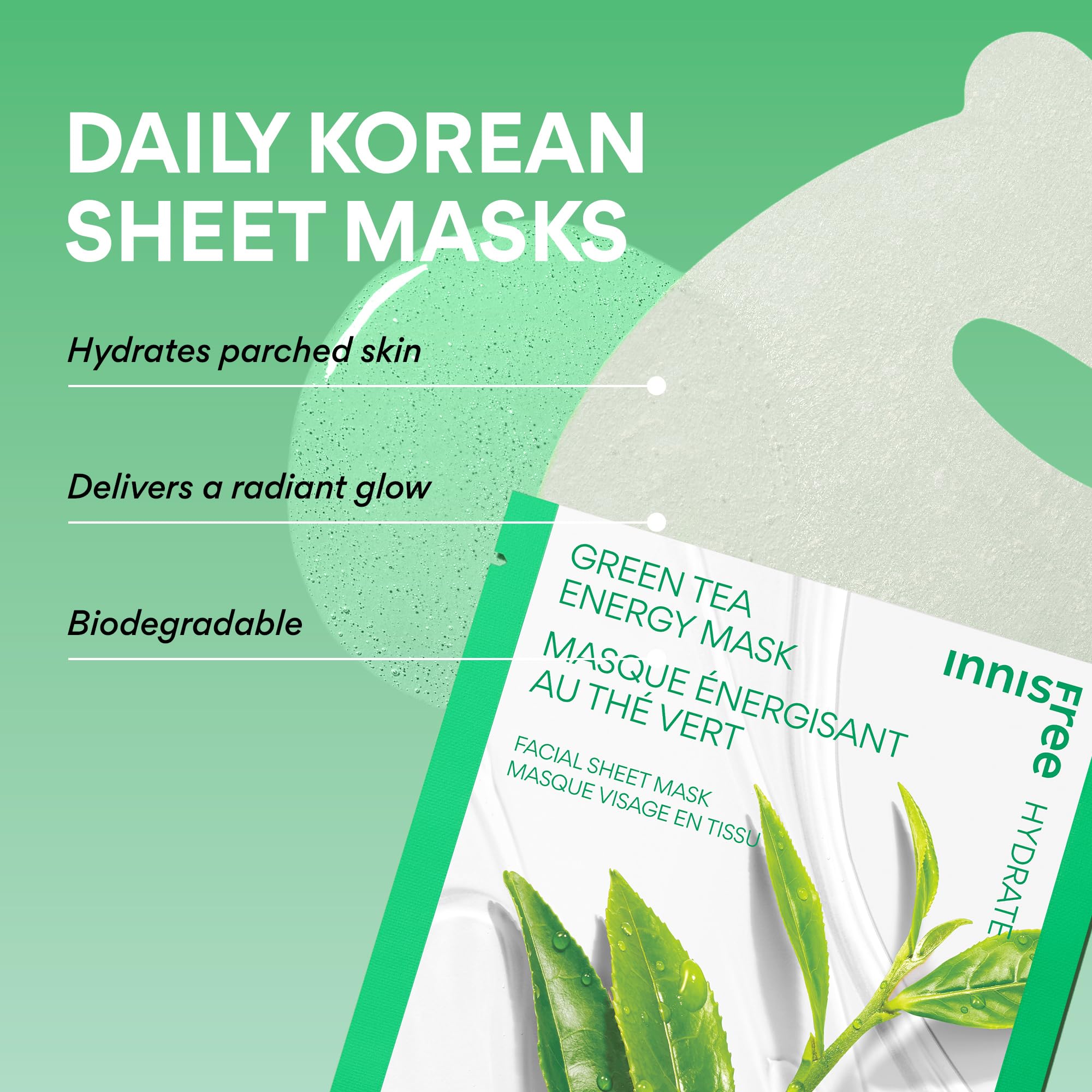 Innisfree Pomegranate Energy Mask serum droplets signal rich hydration.