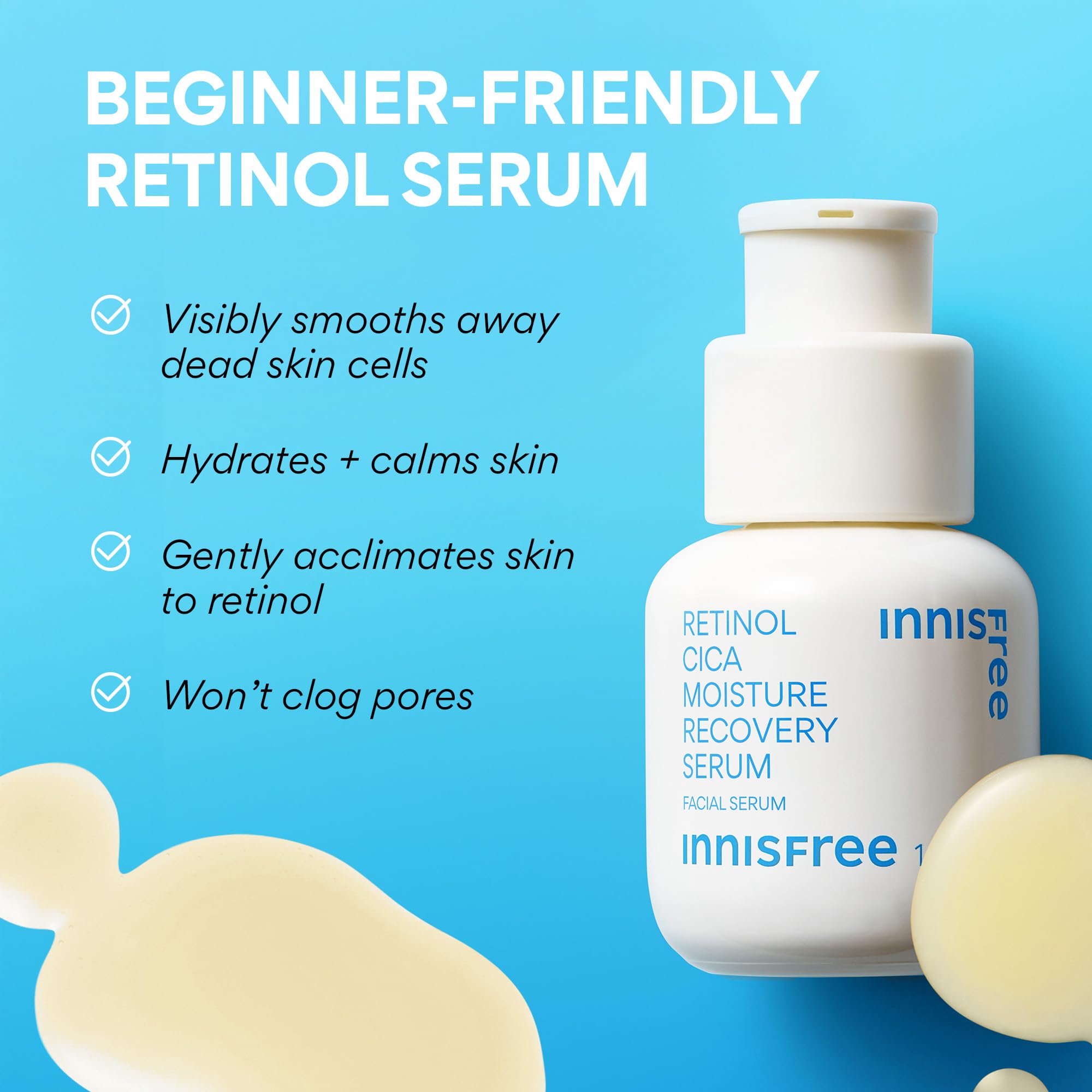 Innisfree Retinol Cica Serum creamy texture close-up showing light consistency