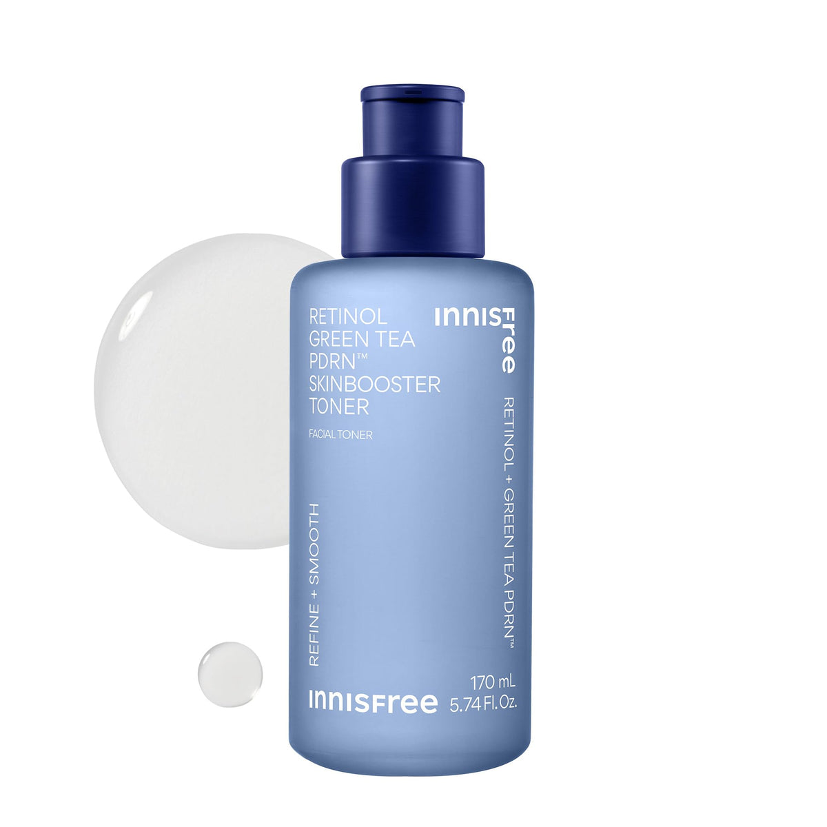 Innisfree Retinol Green Tea PDRN Toner bottle with a gentle glow