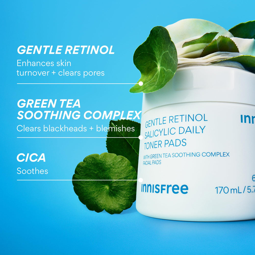 Innisfree sheet-mask pad on face for targeted soothing and hydration use.