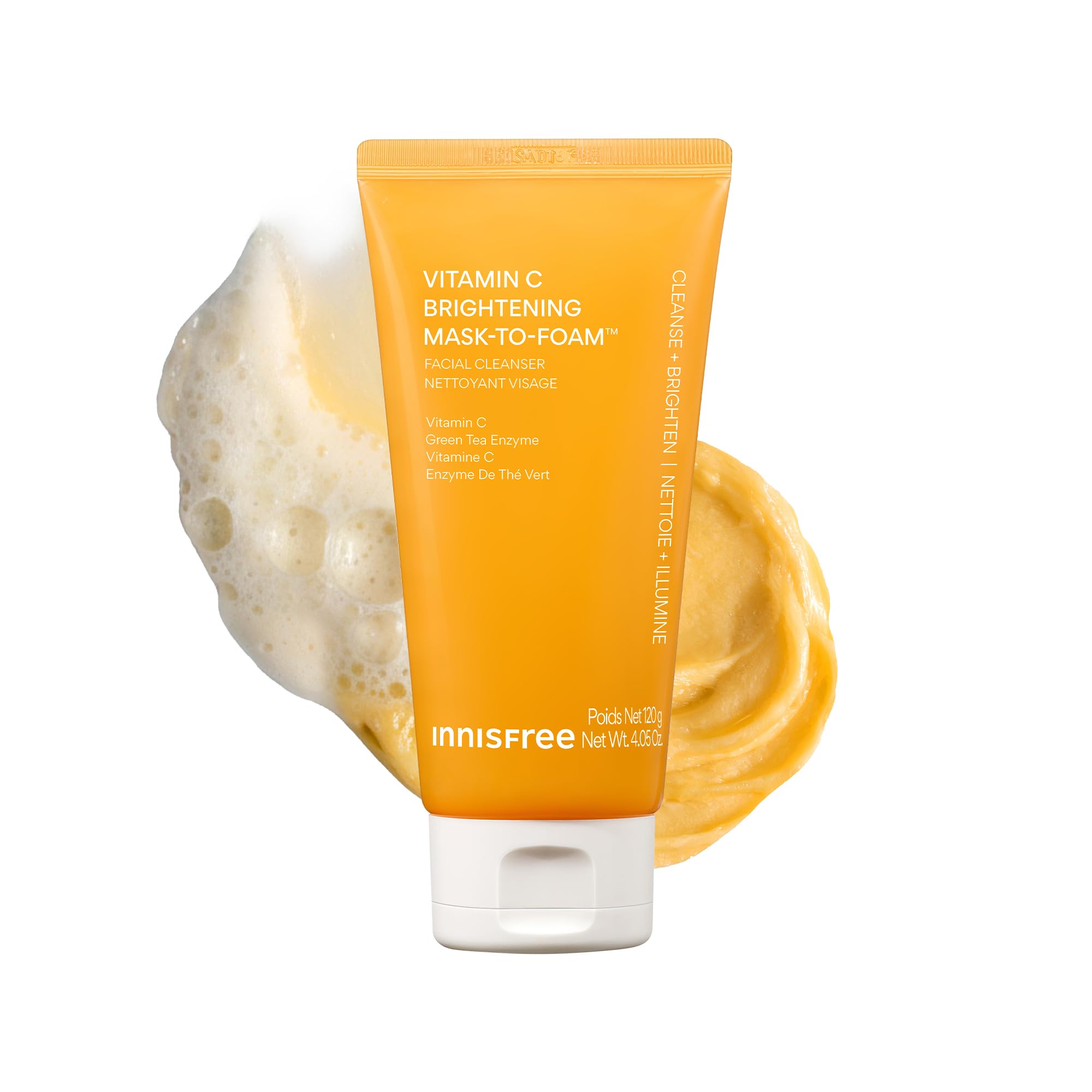 Innisfree Vitamin C Mask-To-Foam bottle application showing gentle daily cleanse