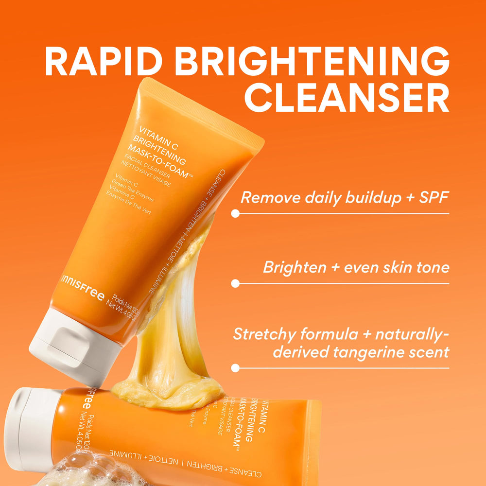 Innisfree Vitamin C Mask-To-Foam mask application on dry skin preps for foam cleanse
