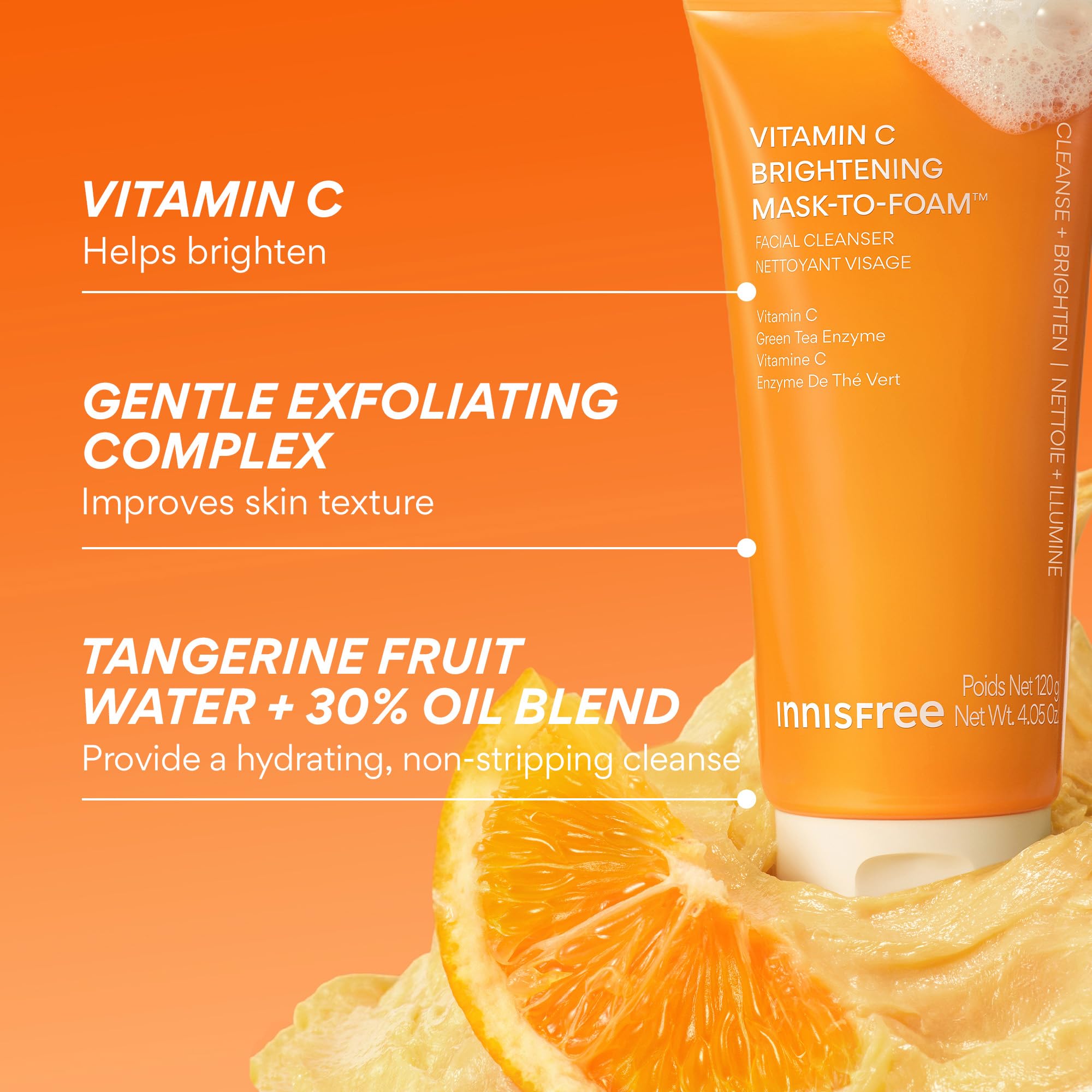 Innisfree Vitamin C Mask-To-Foam demonstrates removal of SPF buildup