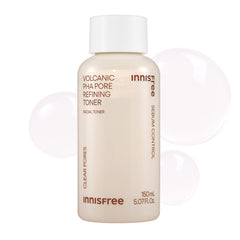 Innisfree Volcanic PHA Toner bottle close-up showing matte finish for oil control