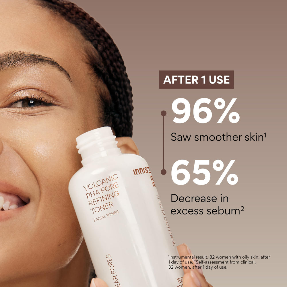 Innisfree Volcanic PHA Toner applied with a cotton pad after cleansing