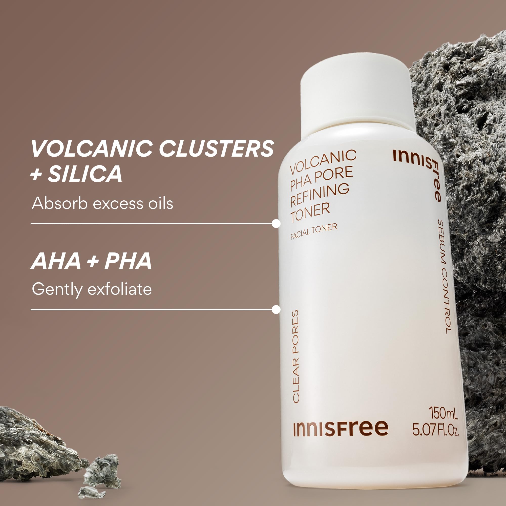 Close-up of Innisfree Volcanic PHA Toner texture showing volcanic clusters