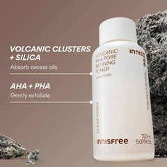 Close-up of Innisfree Volcanic PHA Toner texture showing volcanic clusters