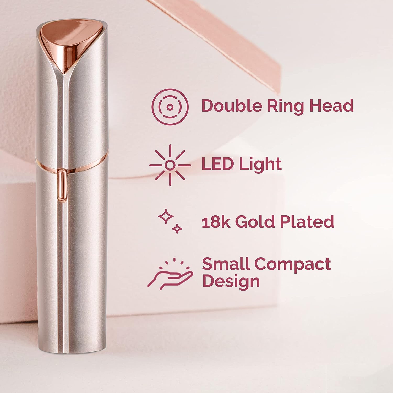 innobeaut facial hair remover rose gold head protection detail showing gentle glide