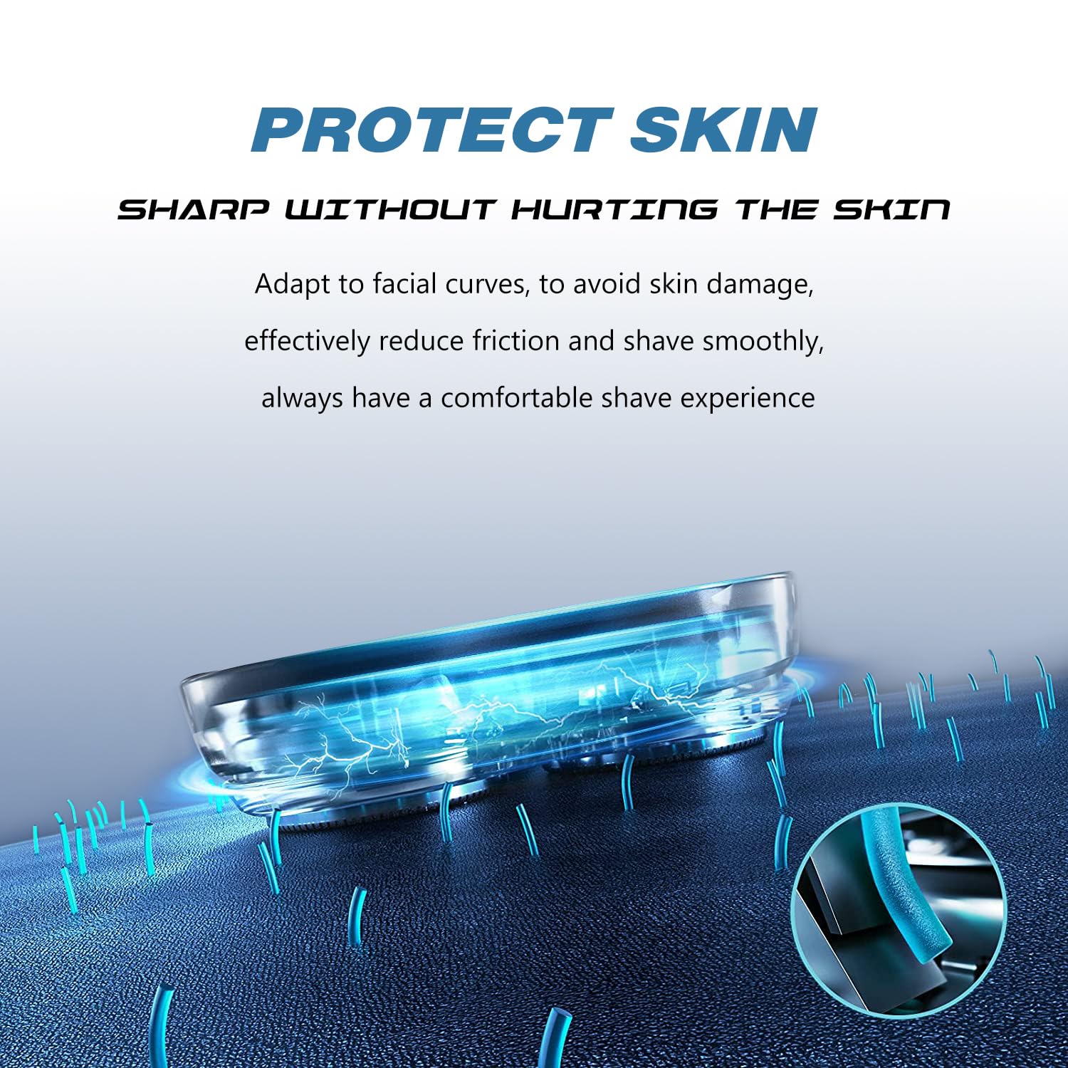 Innobeaut HQ8 head close-up showing 360-degree coverage for a smooth shave.