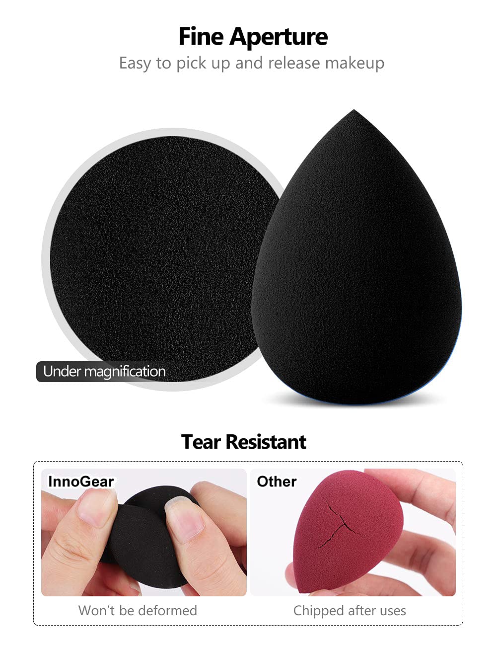 InnoGear latex-free sponge close-up reveals soft, skin-friendly texture.