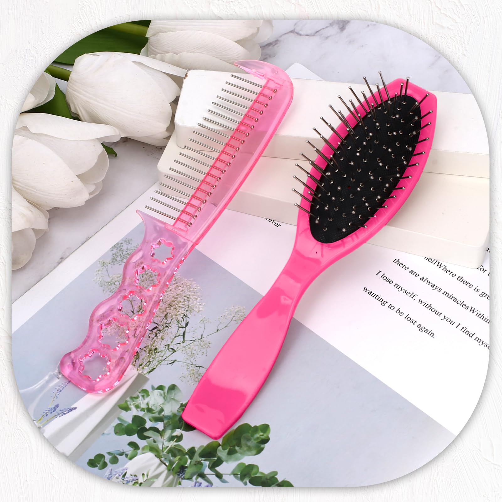 InnoHHustle pink wig brush set ideal for 18-inch dolls and extensions