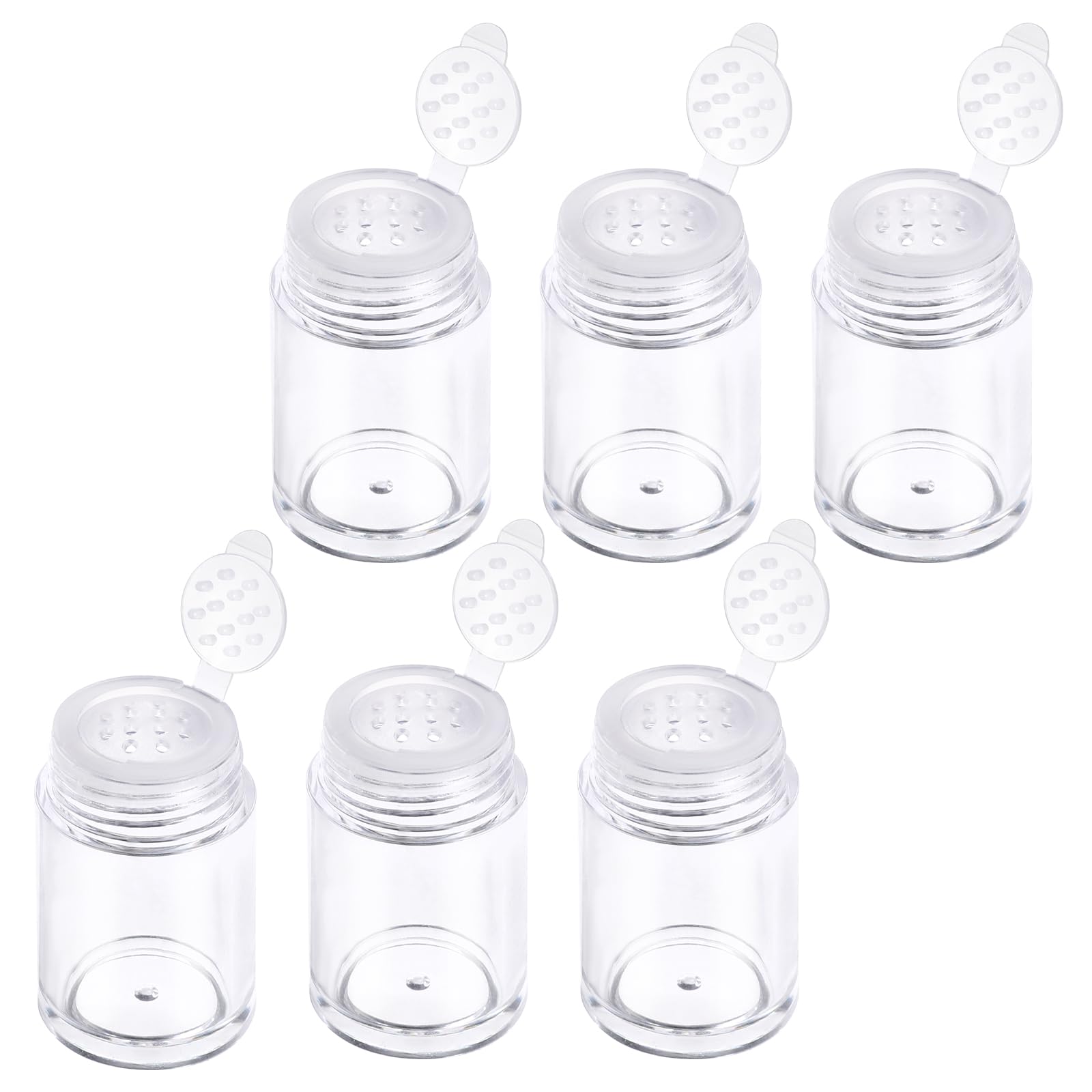 InnoHHustle six clear powder bottles with 12-hole sieve for precise dispensing.
