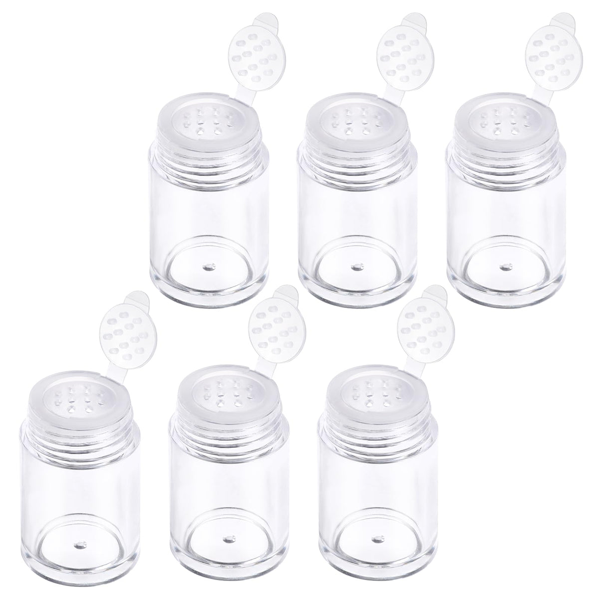 InnoHHustle six clear powder bottles with 12-hole sieve for precise dispensing.