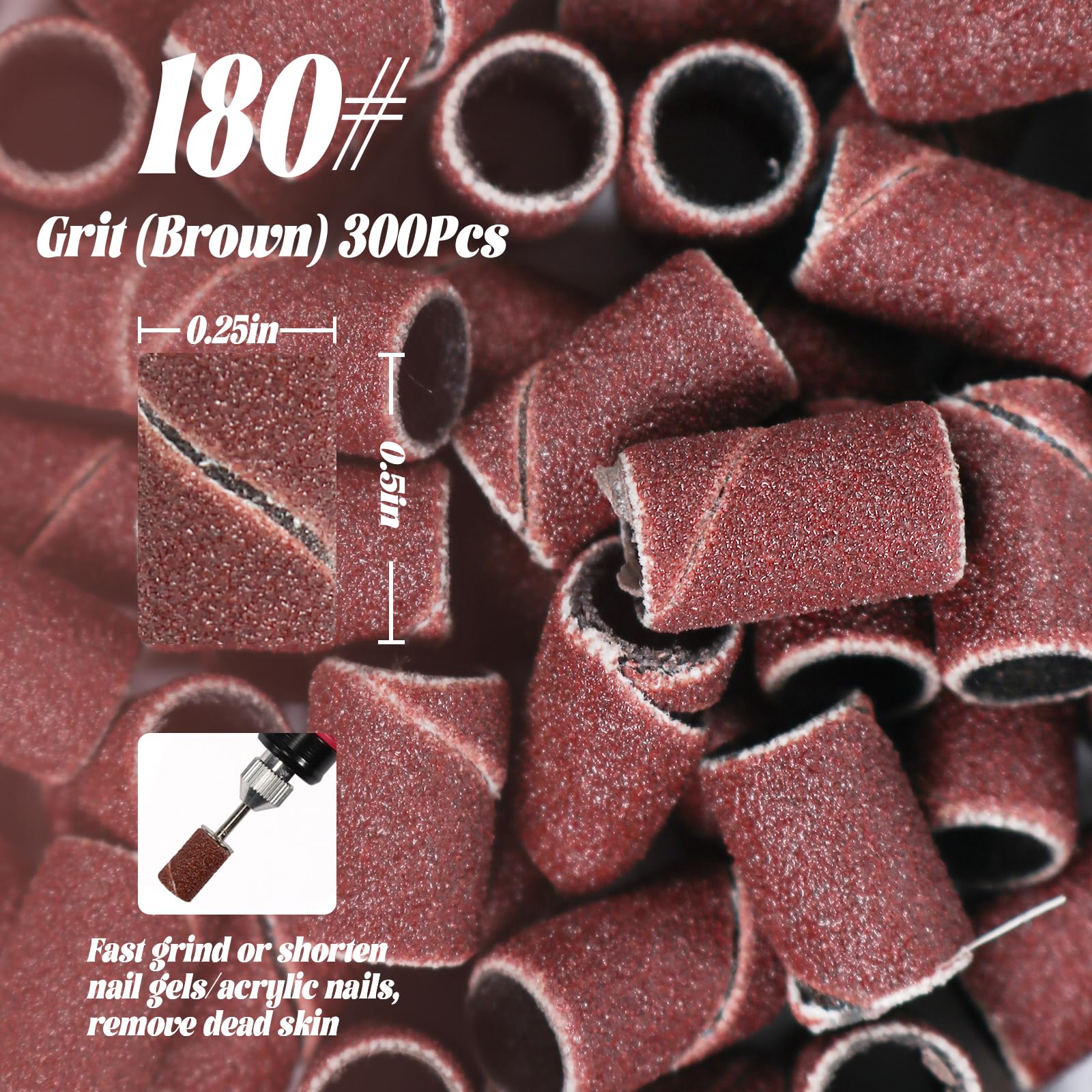 INNOLIFE 180-grit sanding bands shown on a nail drill for smooth natural nails.