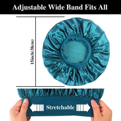 Inprog soft wide-band satin bonnet on head demonstrates secure, comfortable fit.
