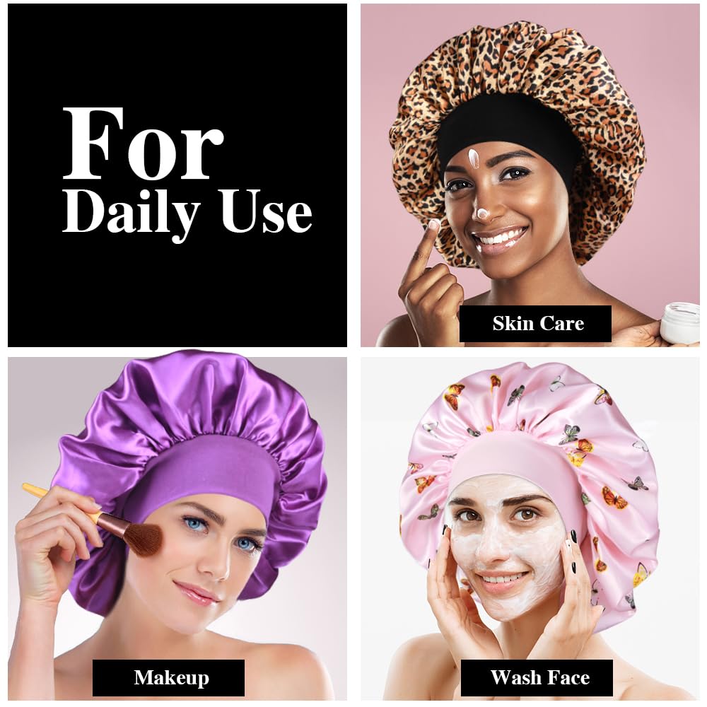 Inprog satin bonnet in washing/shower scene highlights versatile use.