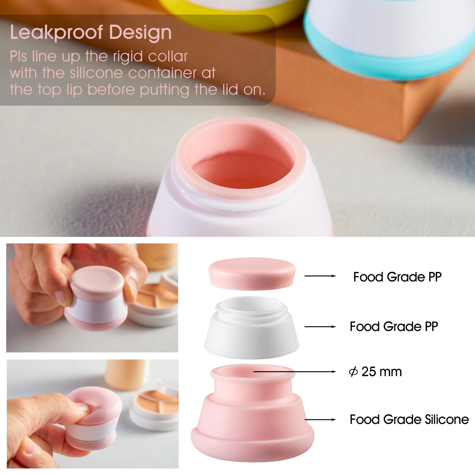 INSFIT color-coded containers with labels simplify product identification while traveling.