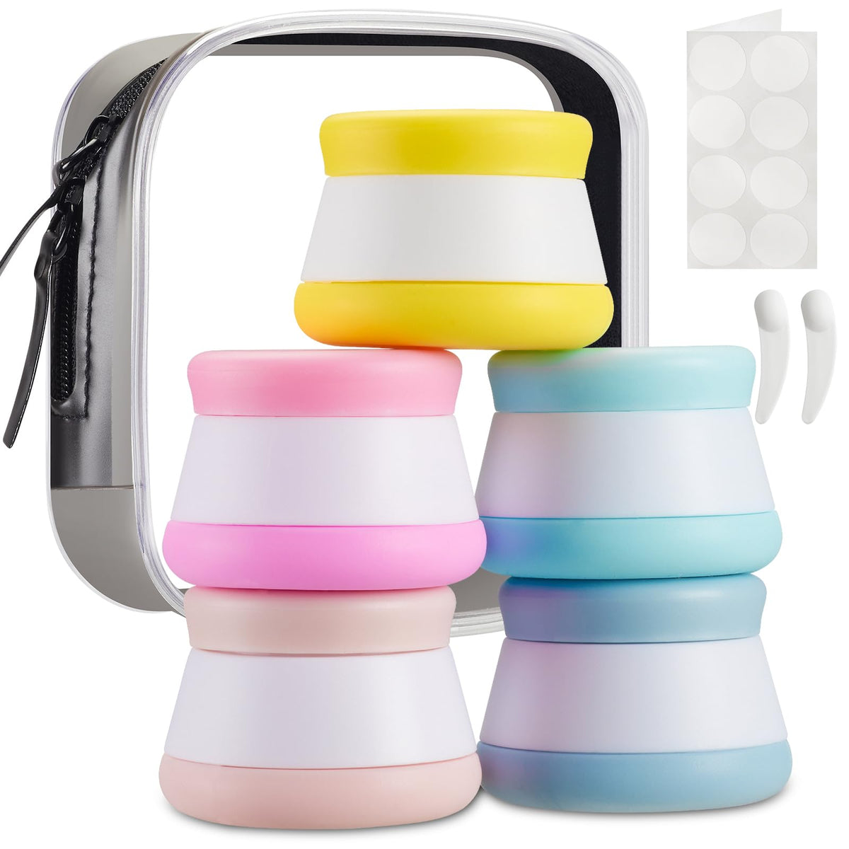 INSFIT travel containers with lids show compact, leakproof on-the-go toiletries storage.