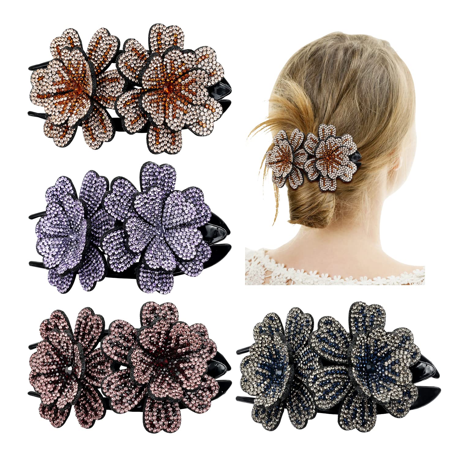 inSowni purple double flower clip sparkles for festive hair