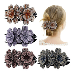 inSowni purple double flower clip sparkles for festive hair