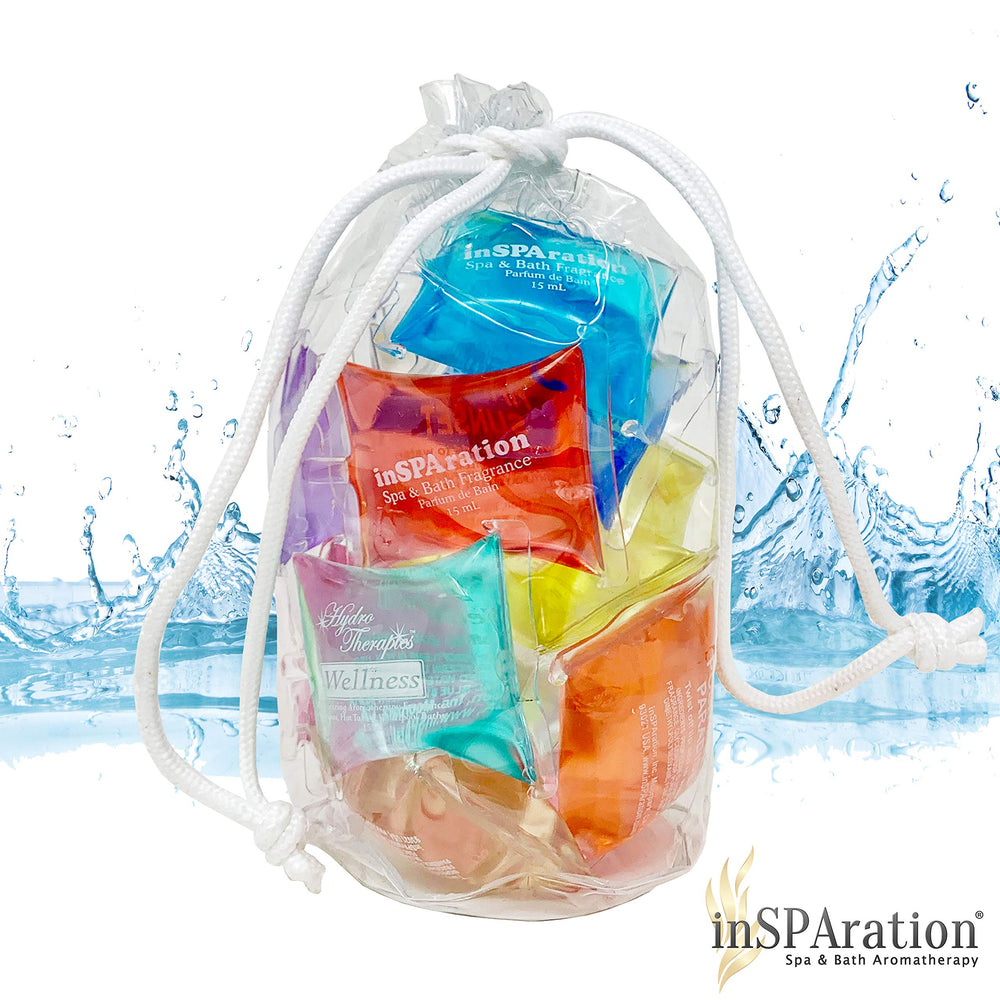 InSPAration pillow packets close-up showing assorted fragrances for spa use.