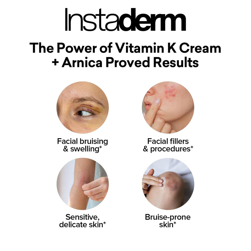 Instaderm Vitamin K Cream tube for targeted bruise and dark spot care.