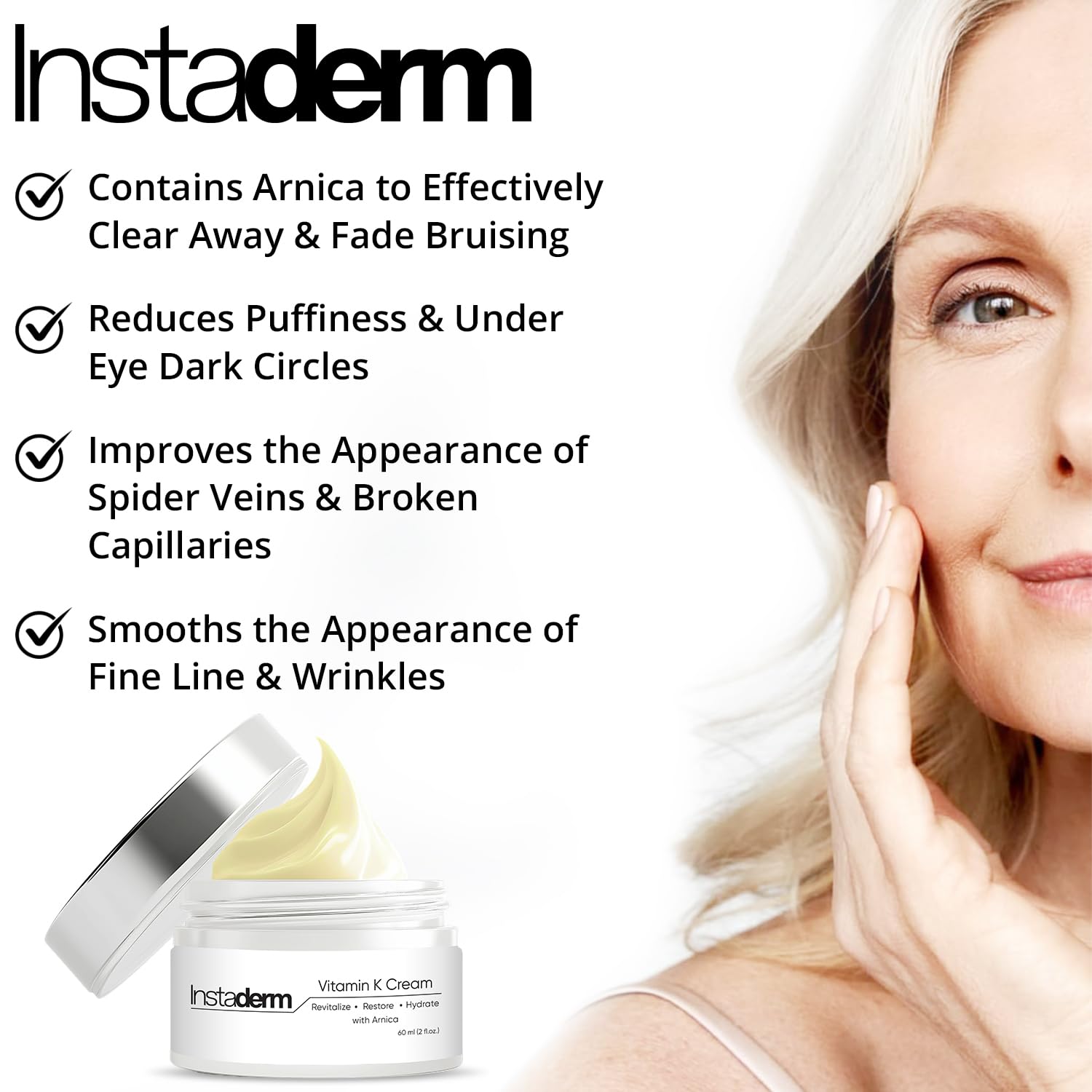 Instaderm Vitamin K Cream provides hydration and a smooth skin feel.