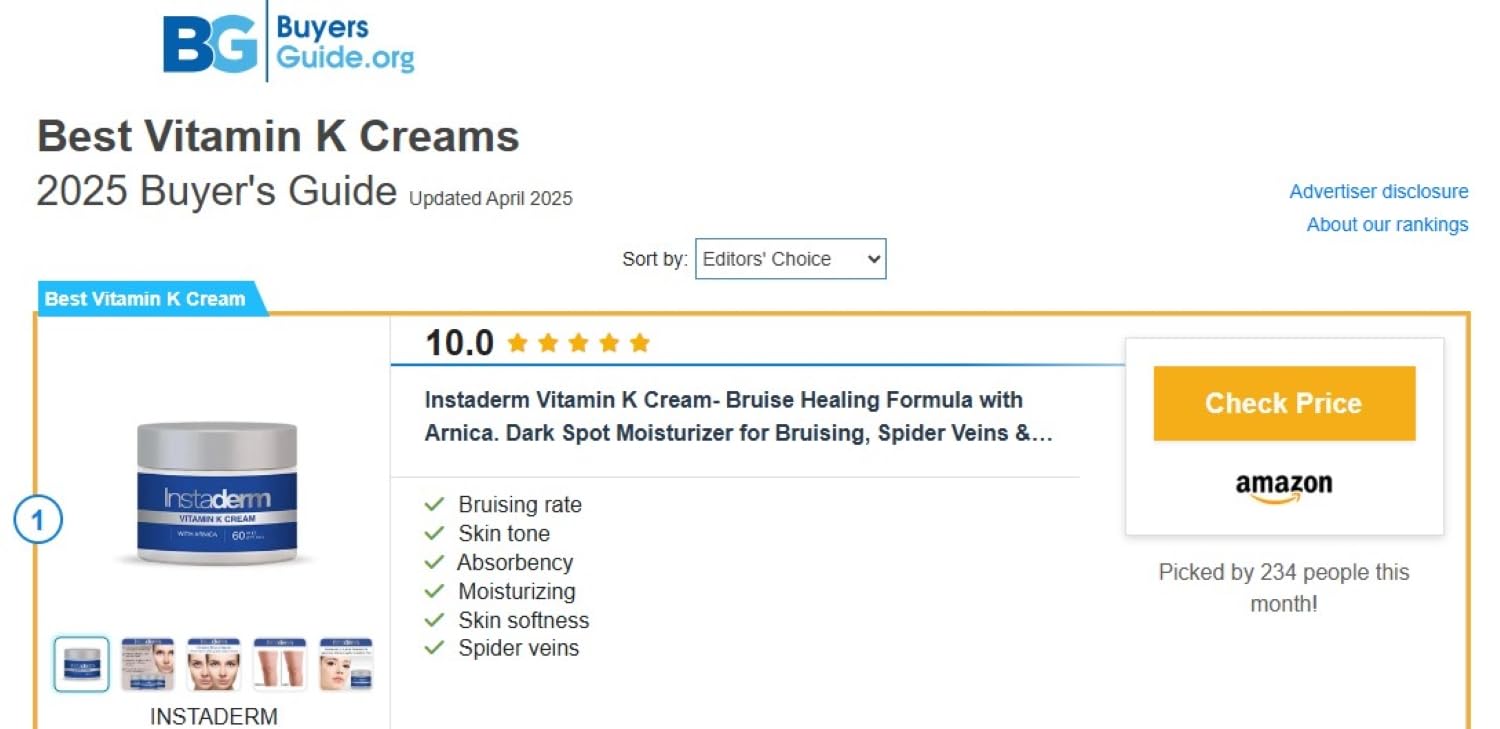 Instaderm Vitamin K Cream close-up addressing spider veins and broken capillaries.