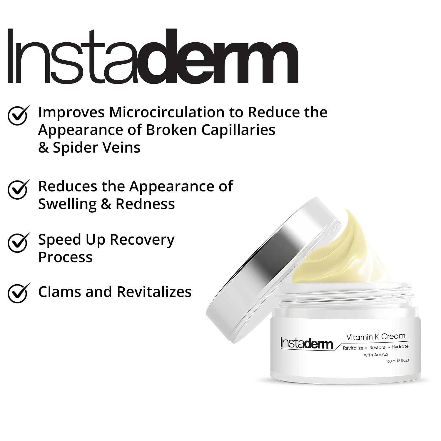 Instaderm Vitamin K Cream swatch showing a silky, fast-absorbing texture.