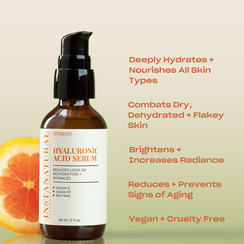 InstaNatural Hyaluronic Acid Serum dropper enables controlled application for smooth skin