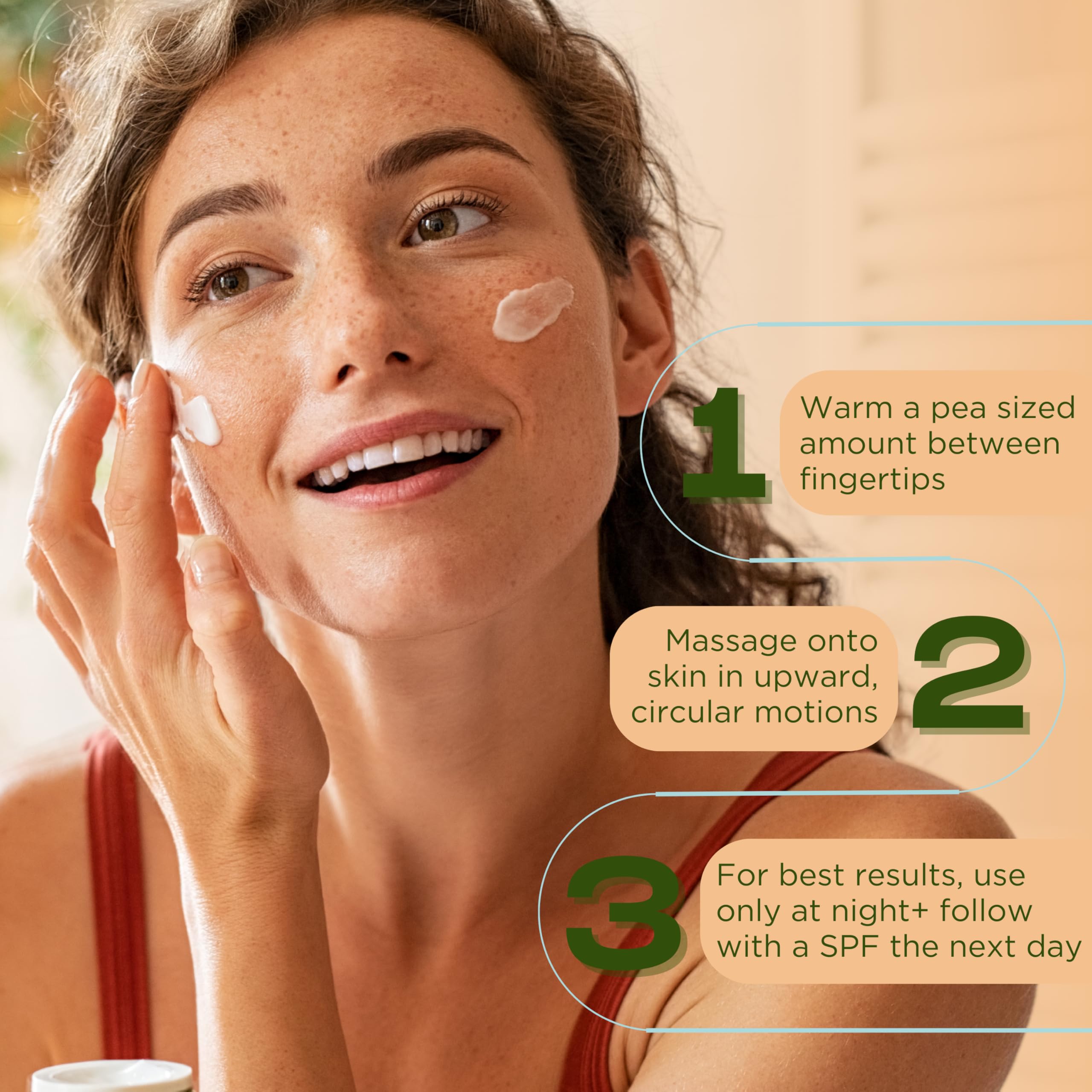 InstaNatural Retinol Moisturizer application-cream demonstrates nightly skincare ritual.