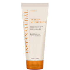 InstaNatural Retinol Moisturizer bottle close-up showing brightening nighttime care benefits.