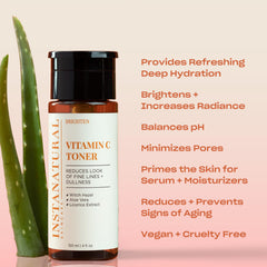 InstaNatural Vitamin C Face Toner dropper releases clear liquid for refreshed cleansing ritual.