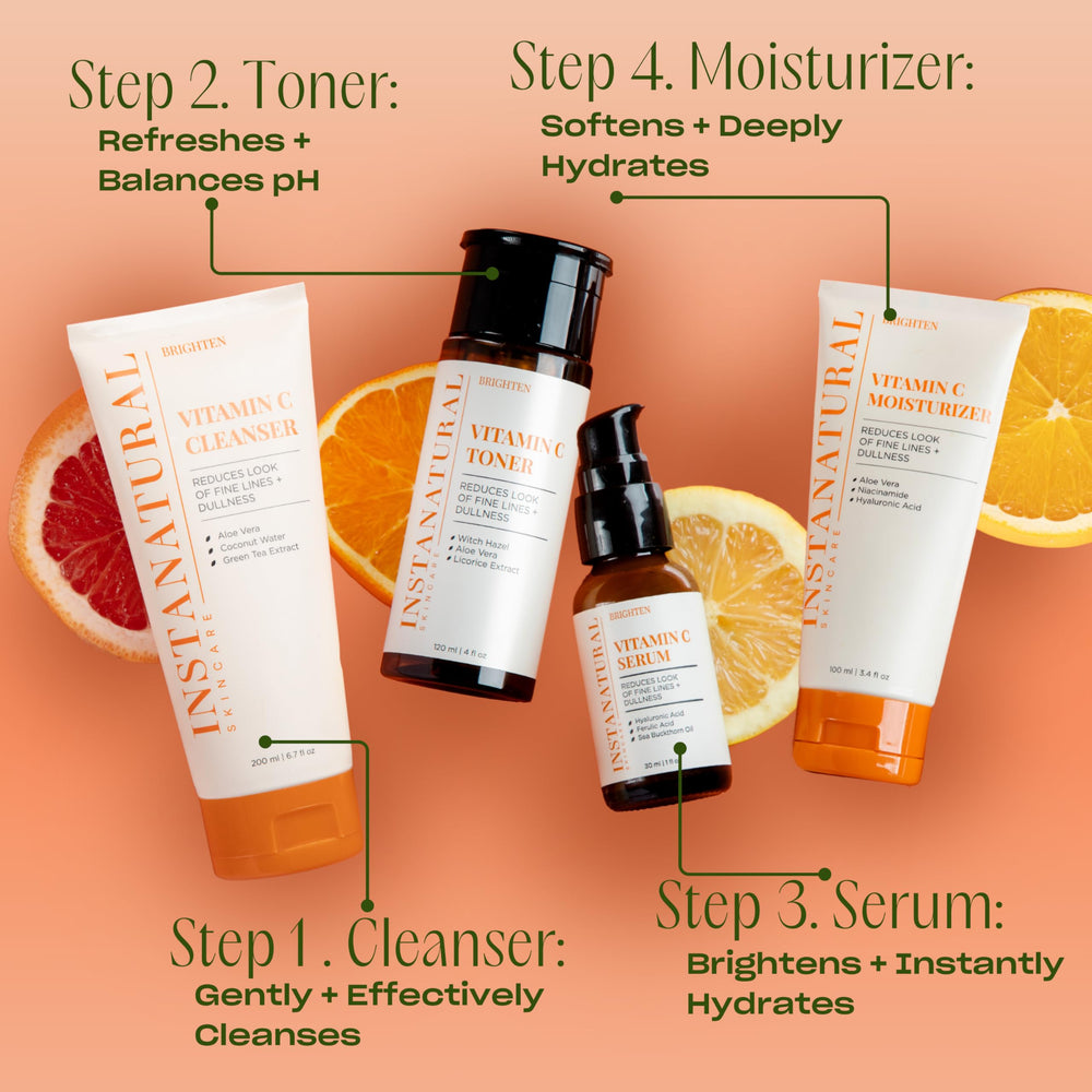 InstaNatural Vitamin C Face Toner pore-minimizing close-up on textured skin.