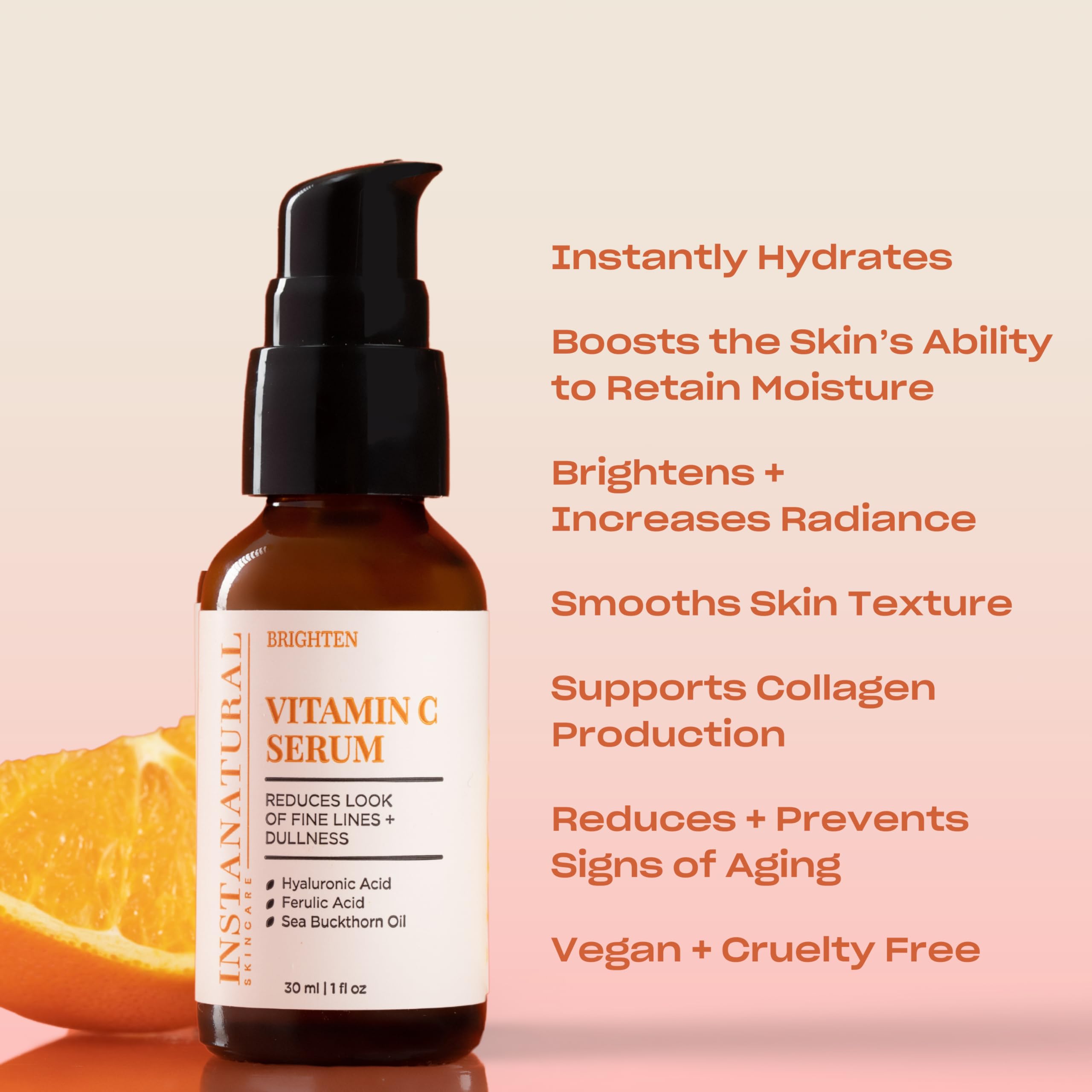InstaNatural Vitamin C Serum on skin demonstrating quick absorption