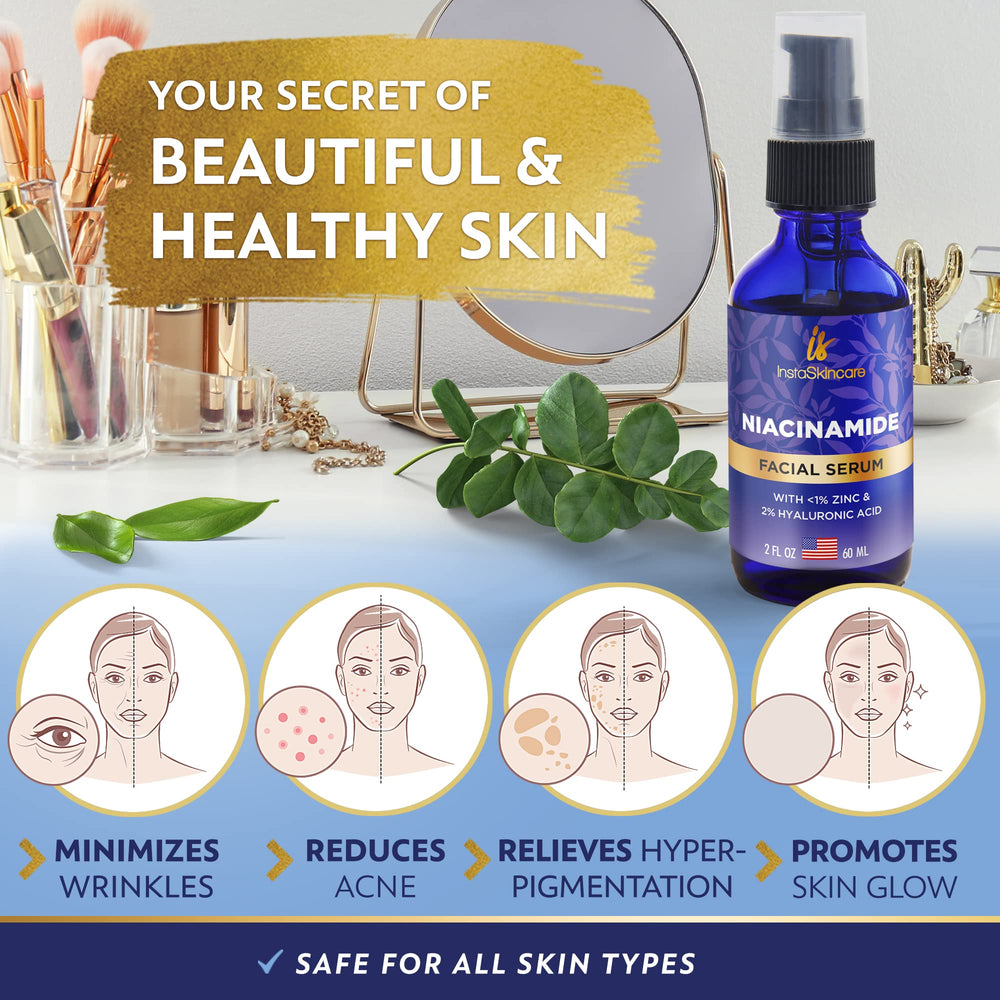 InstaSkincare Niacinamide Serum hyaluronic-acid image shows hydration boost for skin.