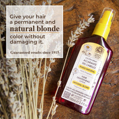 Intea Camomila Blonde Spray close-up on shiny, healthy-looking hair.