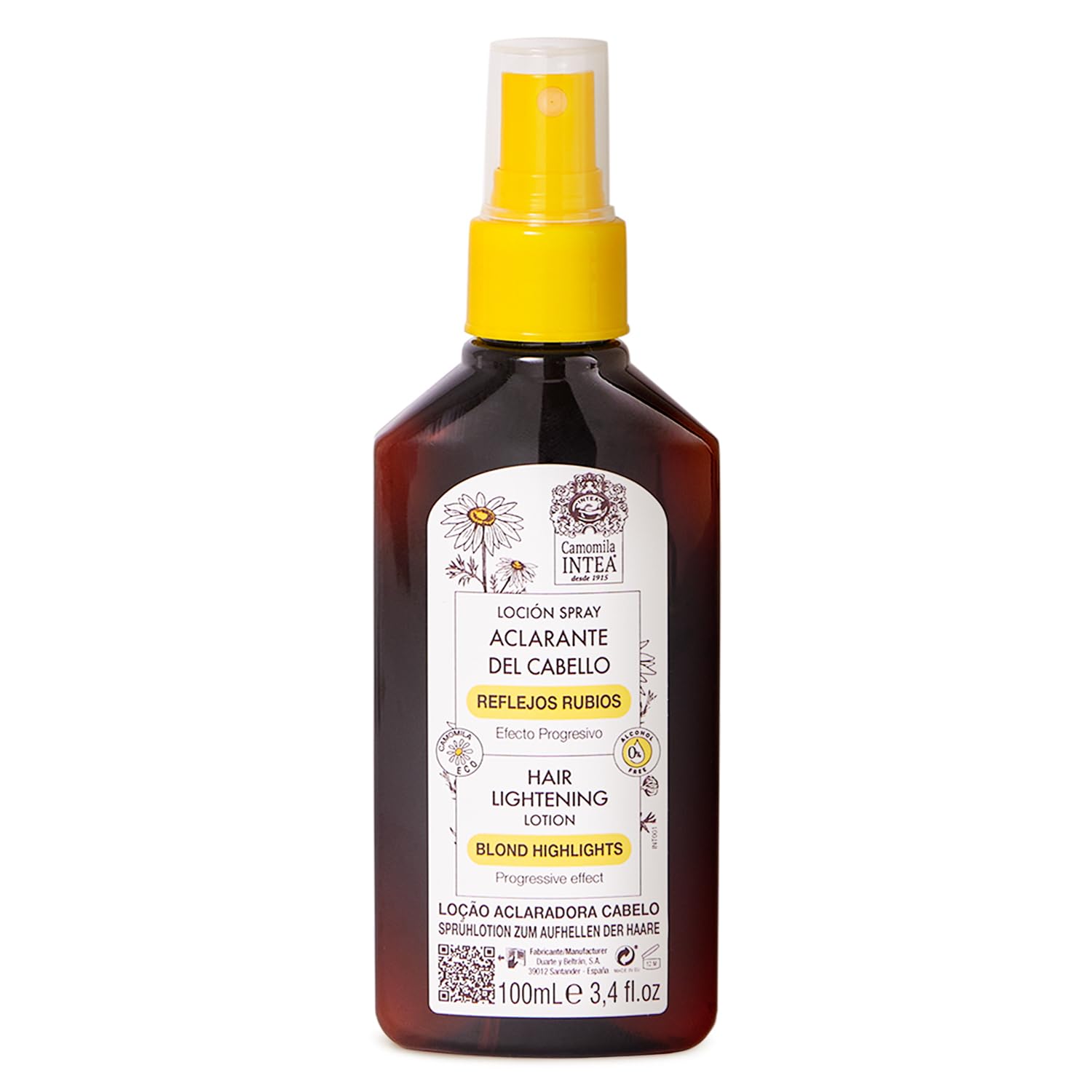 Intea Camomila spray bottle demonstrates gentle lightening for blonde hair.