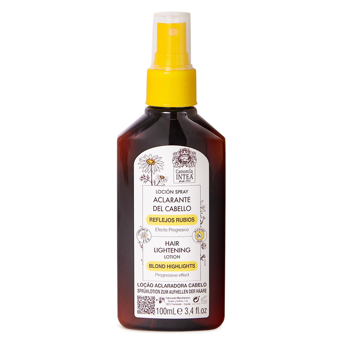 Intea Camomila spray bottle demonstrates gentle lightening for blonde hair.
