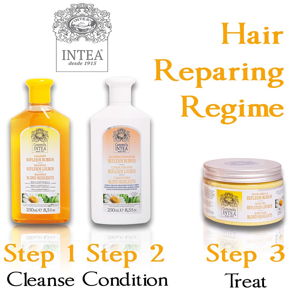 Intea Chamomile extract label suggests color-retaining, refined blond tone.