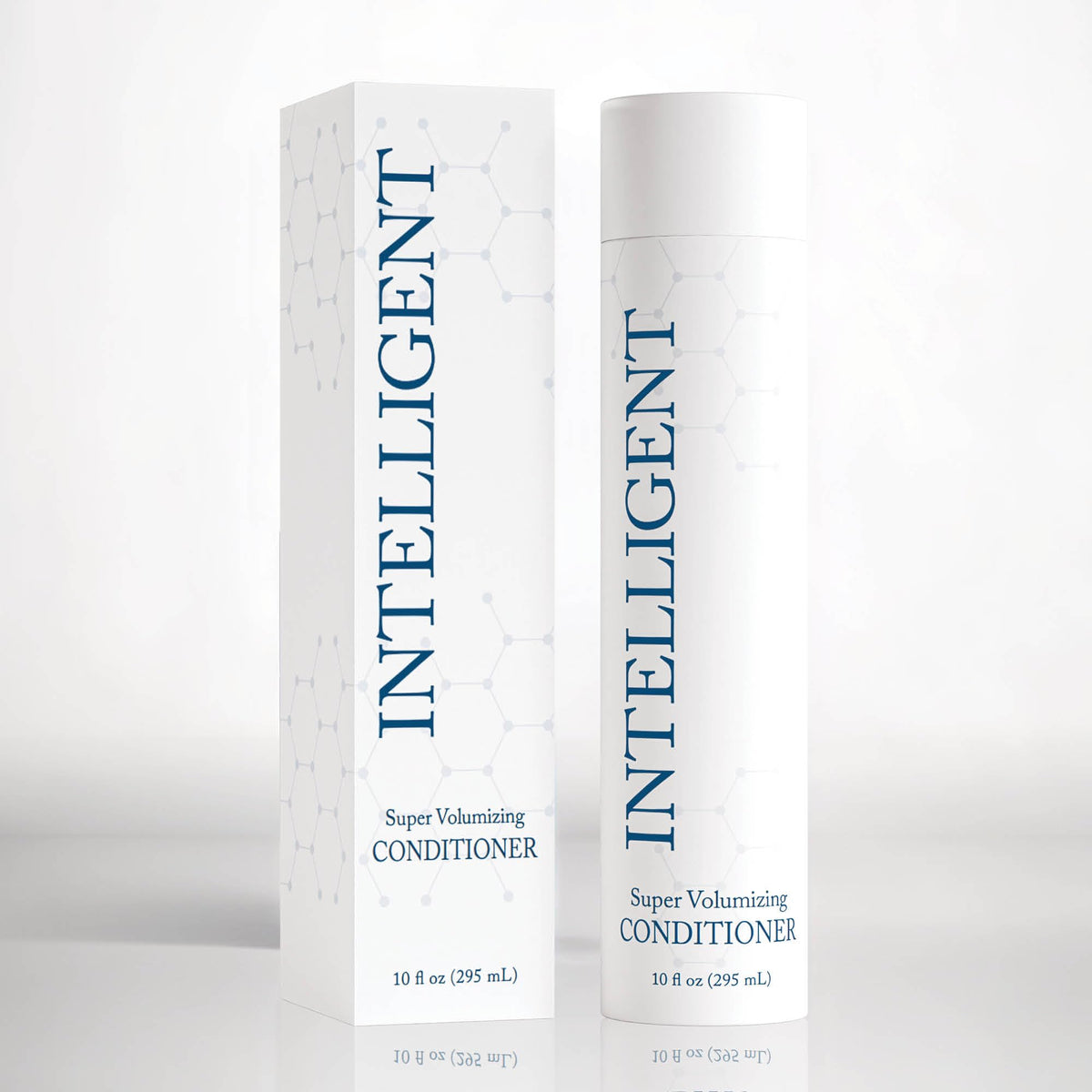 Intelligent Shop conditioner bottle showing volumizing formula for fuller-looking hair.