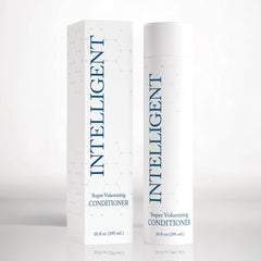 Intelligent Shop conditioner bottle showing volumizing formula for fuller-looking hair.