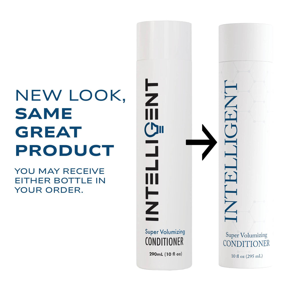 Intelligent Shop conditioner label highlighting paraben-free formula for all hair types.
