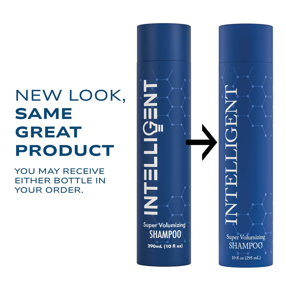 Intelligent Shop shampoo label closeup highlighting dense appearance benefits