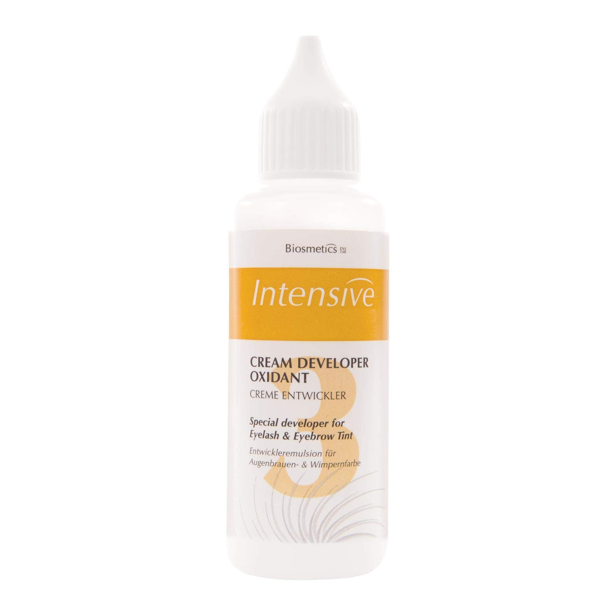 Intensive Cream Oxidant bottle shows gentle 3% hydrogen for professional hair color services.